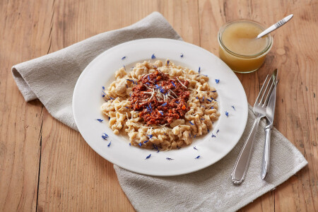 Spätzli à l’épeautre avec de la viande hachée de cerf